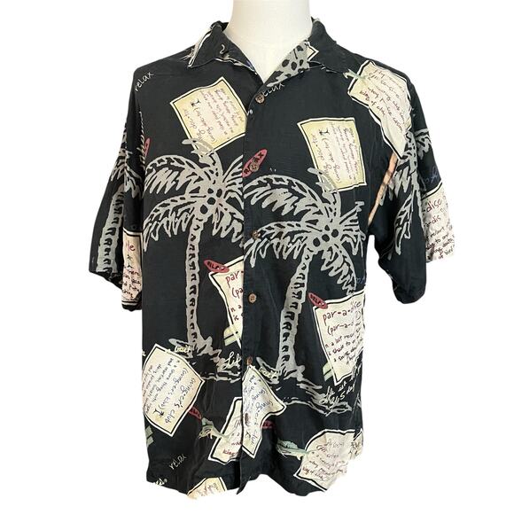 Tommy Bahama Men's Island Graphic 100% Silk Button Down Short Sleeve Shirt Sz L - Picture 2 of 5